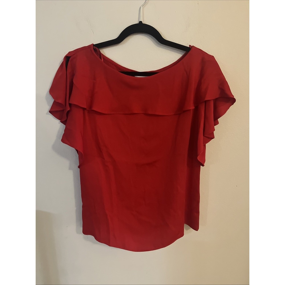 MILLY Red SILK RUFFLE BLOUSE SIZE 6 Made In USA